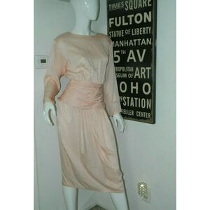 Silksensible Dress Peach Orange 100% Silk Long Sleeve Vintage 80's Dress Size 10